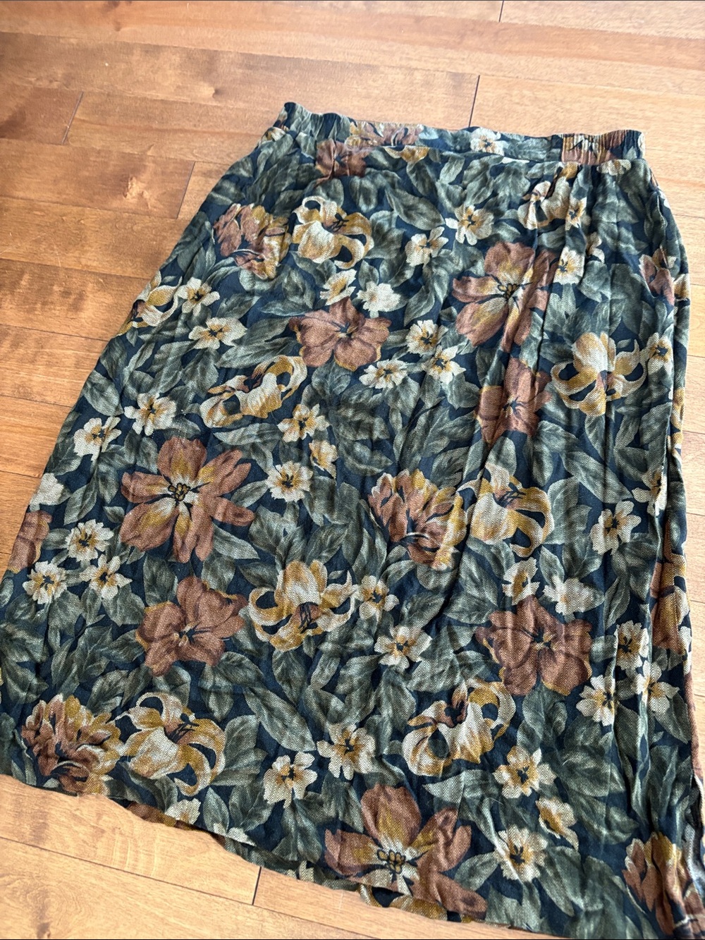 Vintage Floral Midi Skirt in Green and Brown